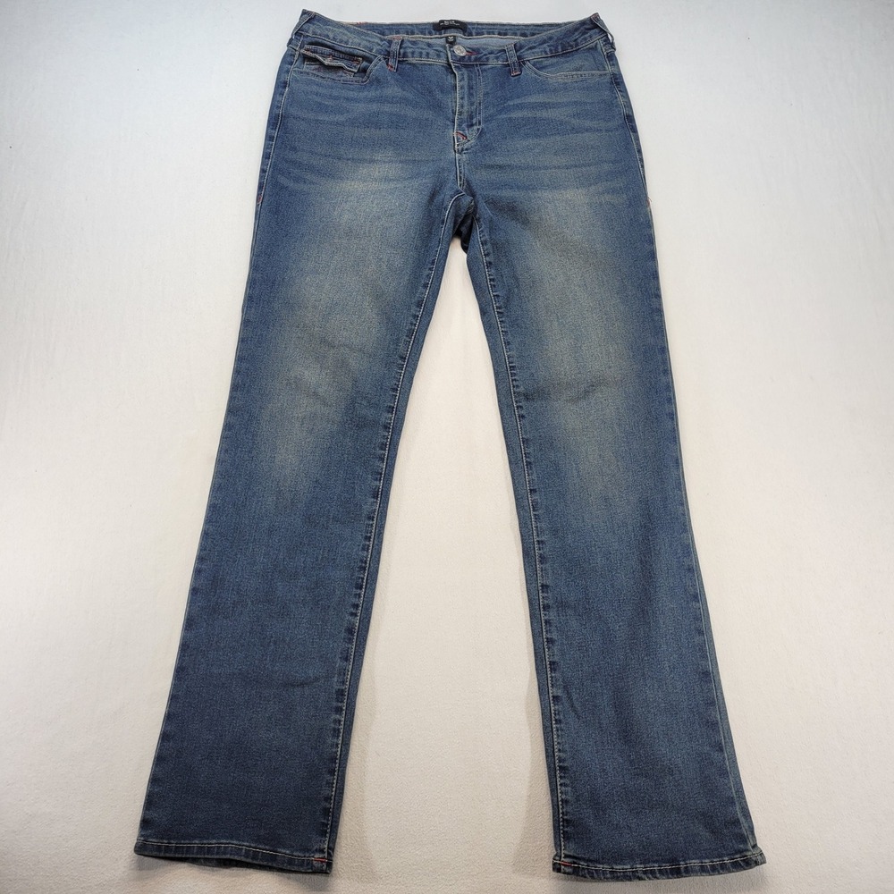 True Religion Billie Straight Jeans Mens 34 Blue Mid Rise Horseshoe Flap Pocket